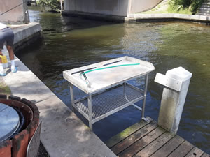 fish cleaning table at warners bayou ramp in bradenton florida